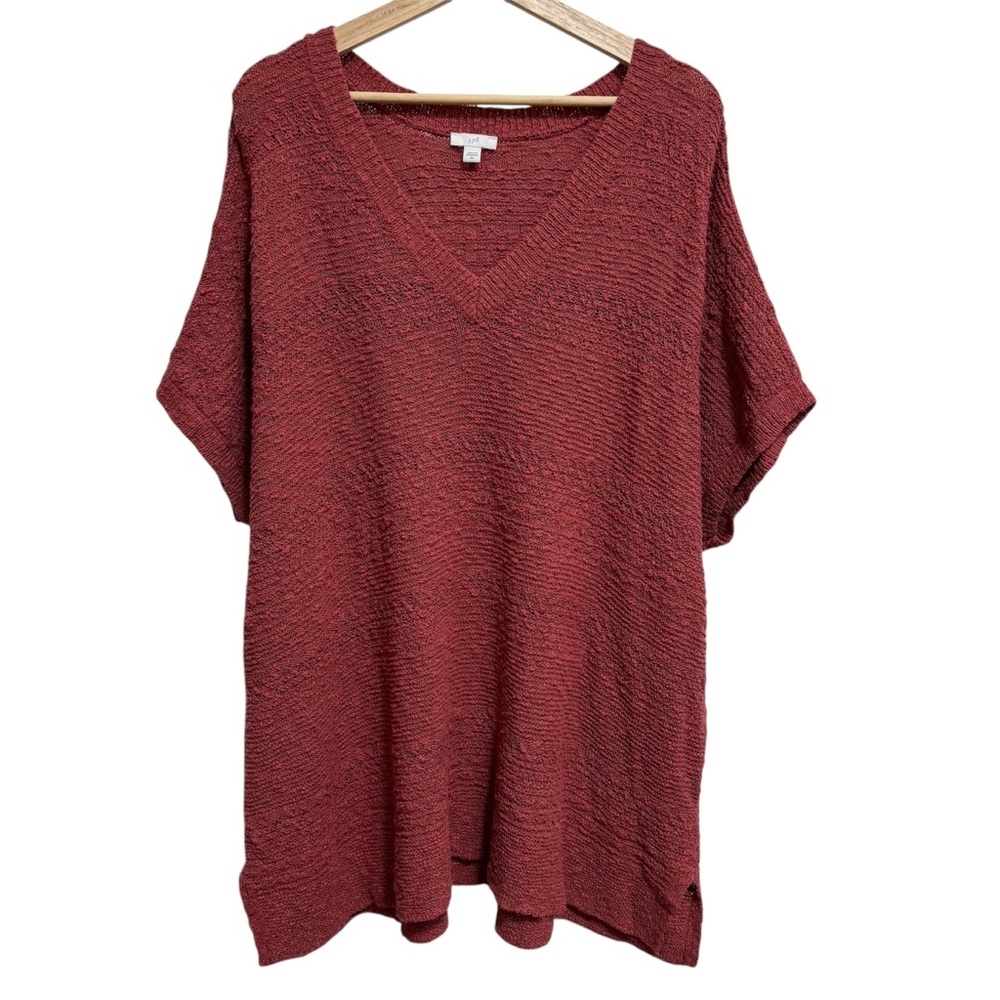 J. Jill Dolman Short Sleeve V-Neck Sweater Women Size 4X Textured Knit Dusty Red